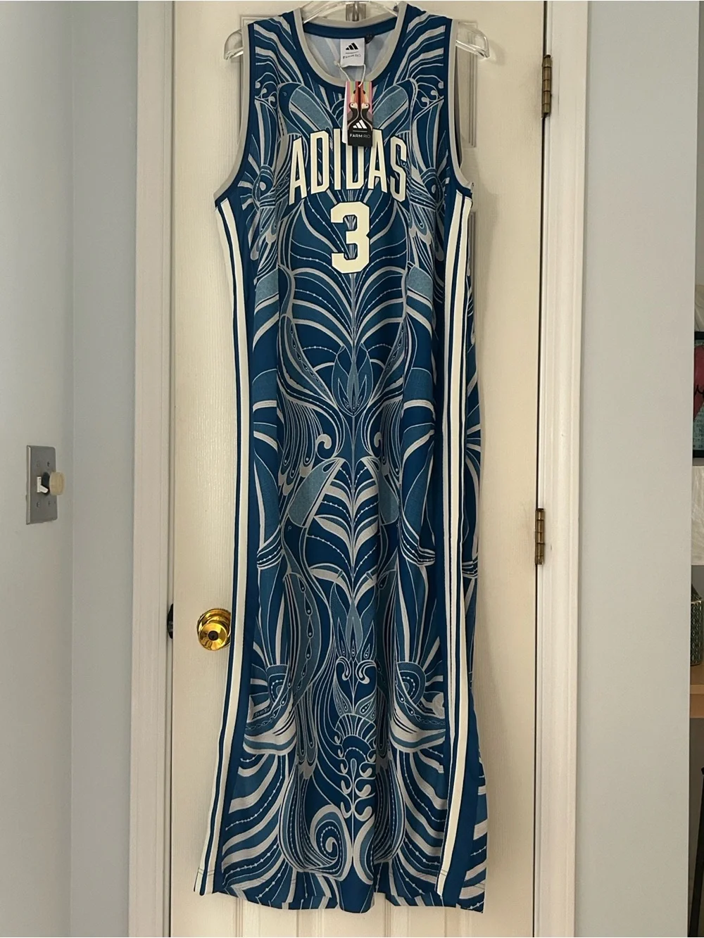 adidas x Farm Rio Floral Blue Printed Sleeveless Maxi Dress Toucans NWT Sz XL - Picture 9 of 13
